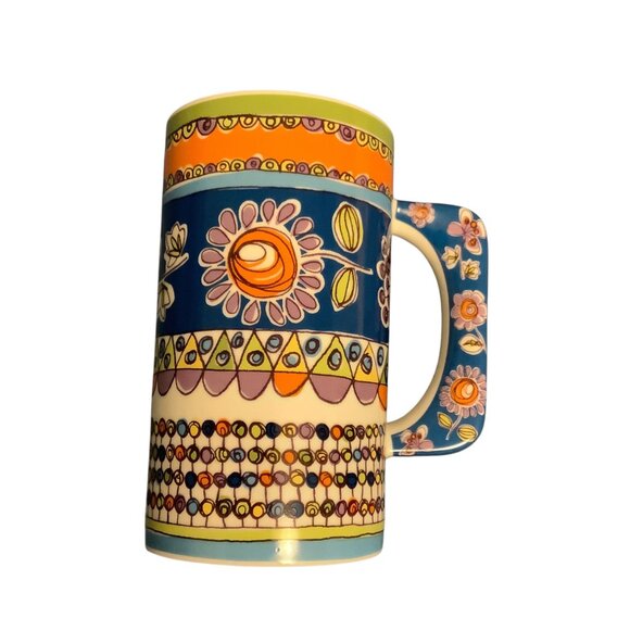 Colorful Pier 1 Imports Porcelain Floral Artisan Boho Mug 16 Oz 6” - Picture 2 of 5